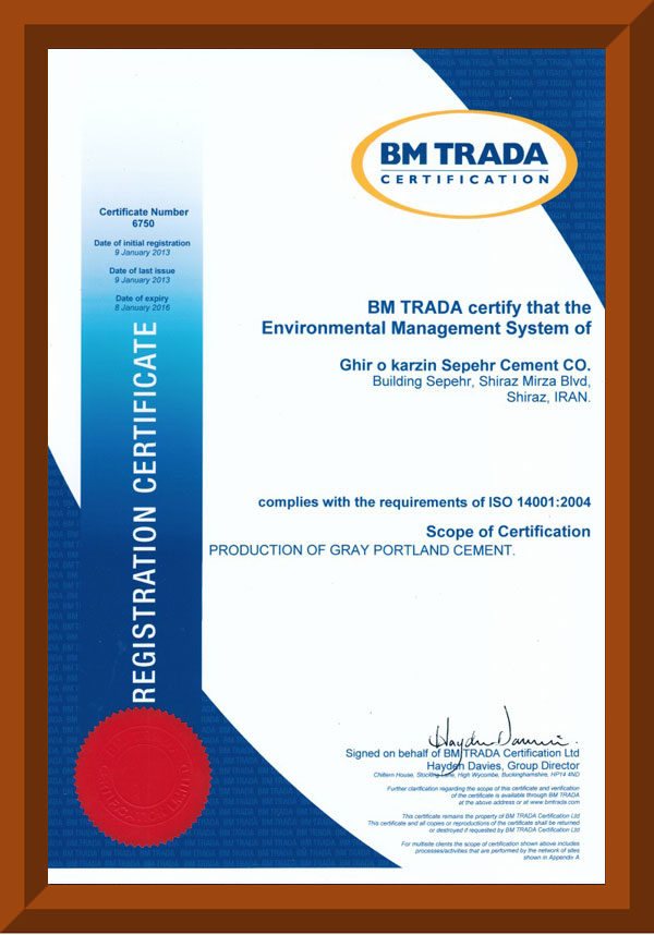BM TRADA ISO 14001:2004 Certificate